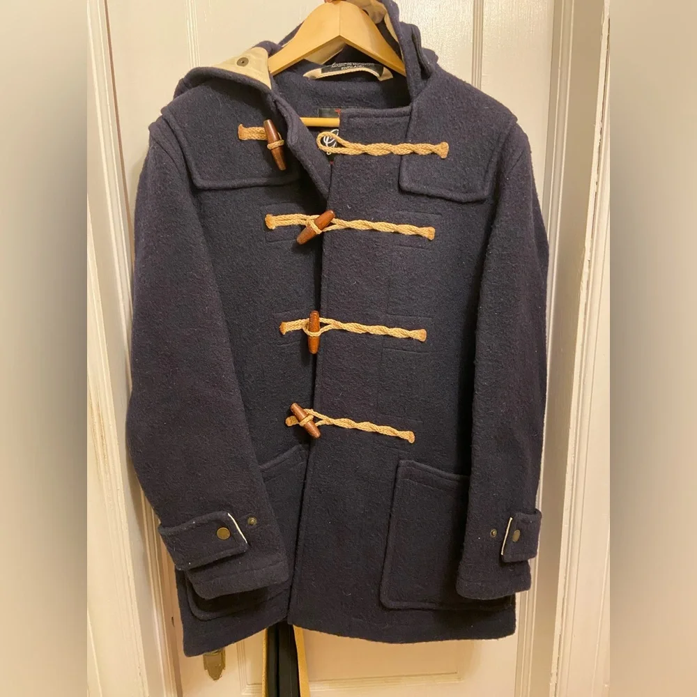 Gloverall Navy Blue Hooded Duffle Pea Coat